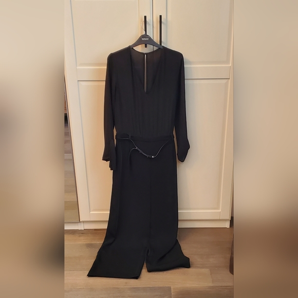 Black Zari Embroidered Festive Jumpsuit With Belt